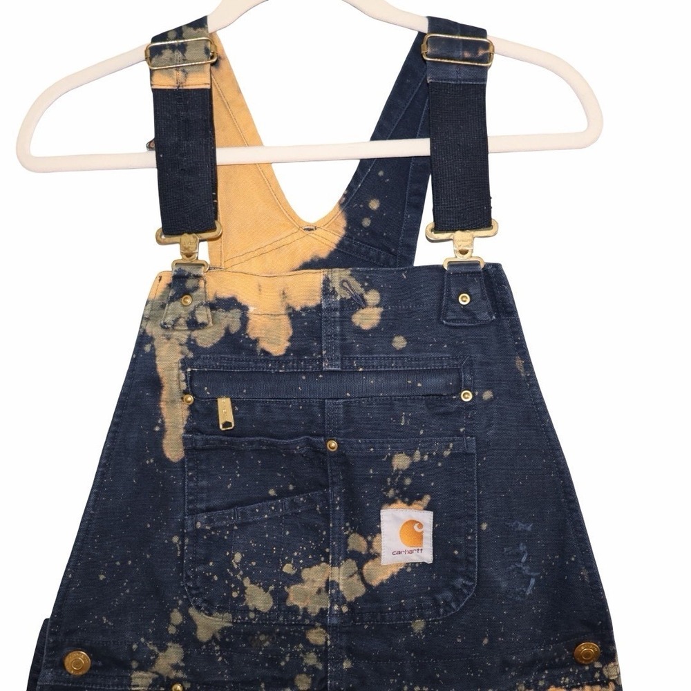 custom-distressed‎ Carhartt bib overalls Cutoff Shorts. Size 30 Navy Blue Cargo - Picture 4 of 8